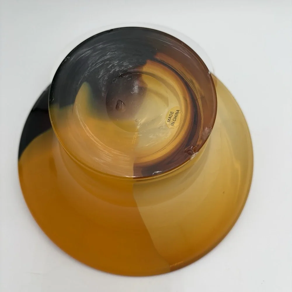 Vintage 1970s Teleflora Tri-color‎ Orange Amber Purple Handblown Glass Bowl Vase